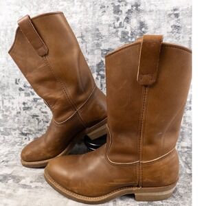 Vintage Red Wing Pecos Boots Men's Size 8 D Brown Leather Pull On Work  Roper288